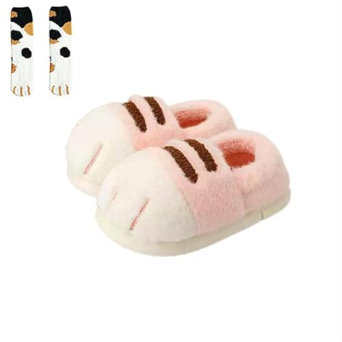 KQLULU Cat Paws Slippers, Cat Paw Slippers Women, Cat Feet Slippers,Cozy Plush Women Slippers, Indoor Outdoor Slippers Women,3D Cat Paws Slippers (38/39,B-Pink) von KQLULU