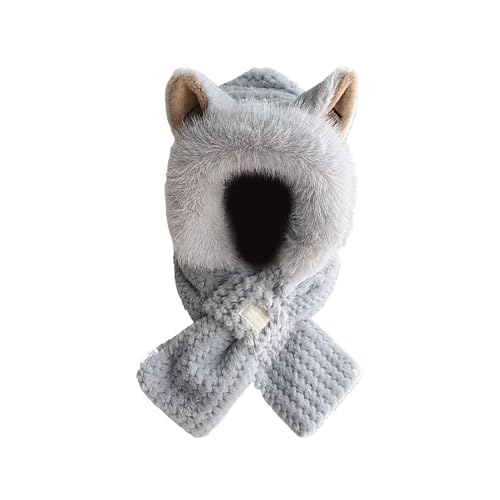 KQLULU Cute Fox Ears 2-in-1 Hat and Scarf, Stay Cozy and Adorable，Cute Women's Fox Ear Plush Hat Scarf Combo, Fox Ears Beanie Hat for Kids Women (Gray) von KQLULU