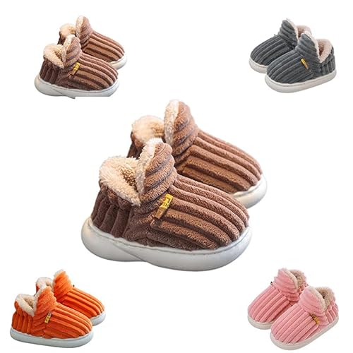 Winter Hausschuhe Für Kinder, Mädchen Jungen Plüsch Pantoffeln, Weich Bequem Slipper Schuhe, Stilvolle Leichte Hausschuhe Für Drinnen Und Draußen (Coffee,26EU) von KQLULU