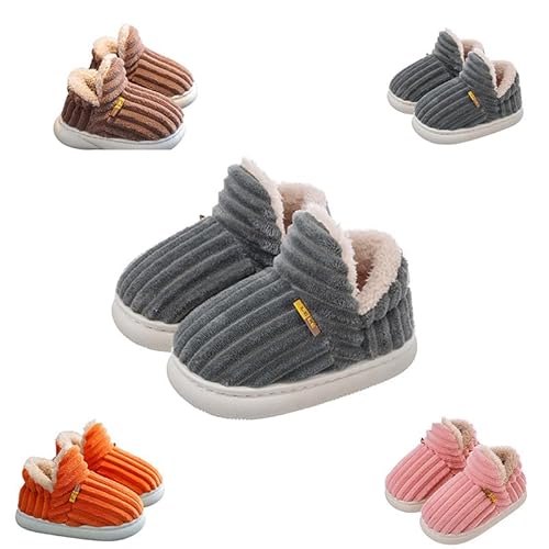 Winter Hausschuhe Für Kinder, Mädchen Jungen Plüsch Pantoffeln, Weich Bequem Slipper Schuhe, Stilvolle Leichte Hausschuhe Für Drinnen Und Draußen (Gray,29EU) von KQLULU