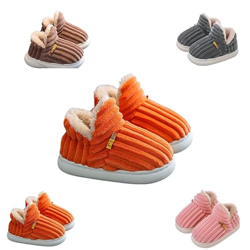 Winter Hausschuhe Für Kinder, Mädchen Jungen Plüsch Pantoffeln, Weich Bequem Slipper Schuhe, Stilvolle Leichte Hausschuhe Für Drinnen Und Draußen (Orange,24EU) von KQLULU