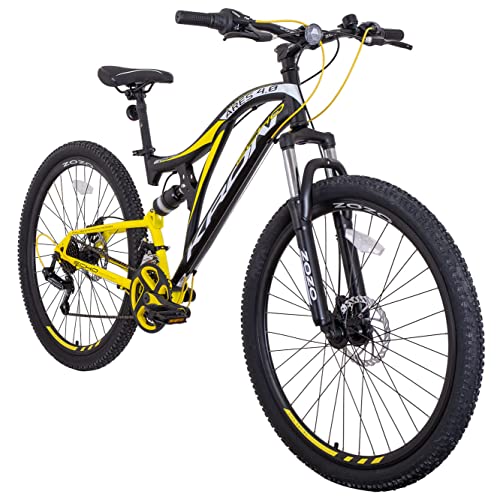 KRON ARES 4.0 Fully MTB 27.5 Zoll Jugend Erwachsene | Mountainbike 21 Gang, Scheibenbremse, 16.5 Zoll Rahmen, Vollfederung, Gelb von KRON