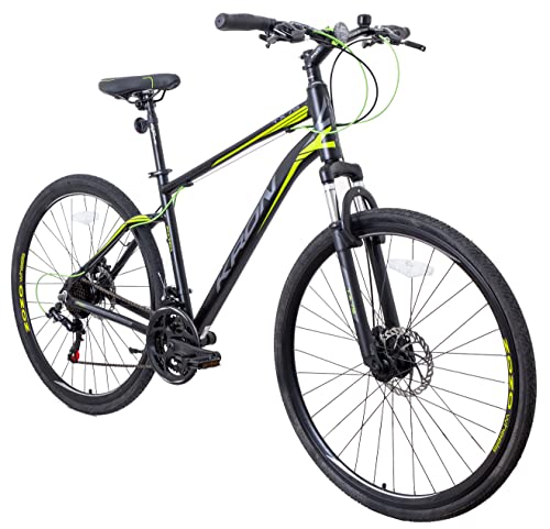 KRON TX 75 Hardtail Aluminium Trekking Mountainbike 28 Zoll, 21 Gang, Scheibenbremse | 18 Zoll Rahmen MTB Erwachsenen- und Jugendfahrrad, Schwarz Grün von KRON