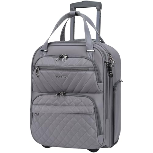 KROSER Handgepäck Koffer Trolley 40cm, Carry On Untersitzer Multifunktional 16-Zoll Leichter Über-Nacht-Koffer für Frauen, Grau Dunkel von KROSER