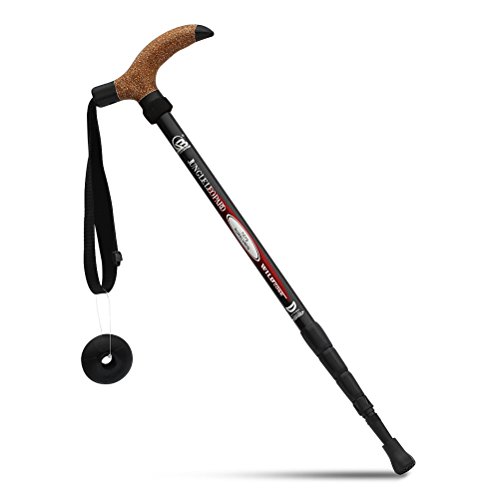 KRY Bergstock / Wanderstock, T-förmiger Griff, einziehbar, aus Luftfahrt-Aluminiumlegierung, verstellbare Teleskopstange, Stoßdämpfung, schwarz KRY Bergstock / Wanderstock, T-förmiger Griff, einziehbar, aus Luftfahrt-Aluminiumlegierung, verstellbare Teleskopstange, Stoßdämpfung, schwarz von KRY