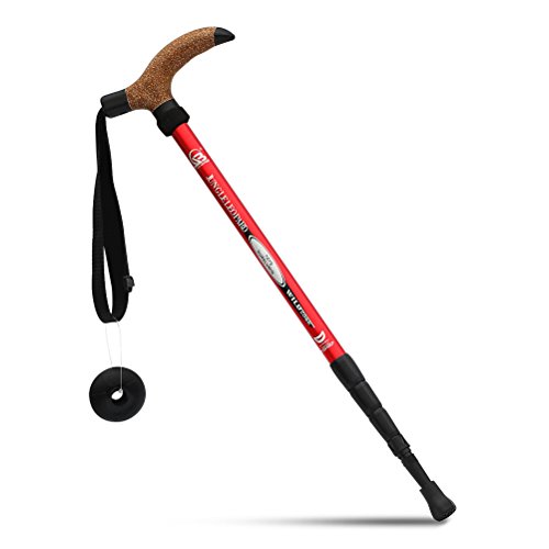 KRY Bergstock / Wanderstock, T-förmiger Griff, einziehbar, aus Luftfahrt-Aluminiumlegierung, verstellbare Teleskopstange, Stoßdämpfung, rot KRY Bergstock / Wanderstock, T-förmiger Griff, einziehbar, aus Luftfahrt-Aluminiumlegierung, verstellbare Teleskopstange, Stoßdämpfung, rot von KRY
