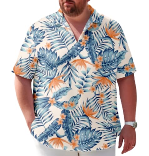 Hawaii Hemden,Übergroße Herren-Hawaii-Hemden Gelbe Blumen Bedrucktes Hemd Lässige Lockere Passform T-Shirt Sommer-Sport-Hemden Kunst Florales Aloha Für Starke Männer Party-Strand-Tops 7XL von KSKAN