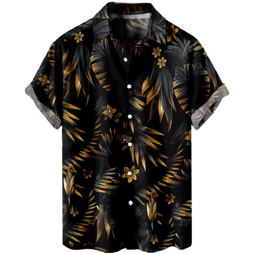 Hawaiihemd,Herren-Hawaii-Hemd Tropische Pflanzen Bedrucktes Hemd Leichtes Sommer-Hemd Kurzärmliges T-Shirt Schwarz Lässige Sport-Hemden Kunst Florales Aloha-Party-Strand-Oberteil XL von KSKAN