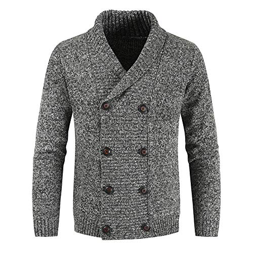 KSKAN Cardigan Herren,Herren-Strickjacke Mit Revers Lässig Strickwolle Pullover Hemd Vintage-Mantel Pullover Hemd Zweireihig Formelle Jacke Leichte Übergangsjacke Grau L von KSKAN