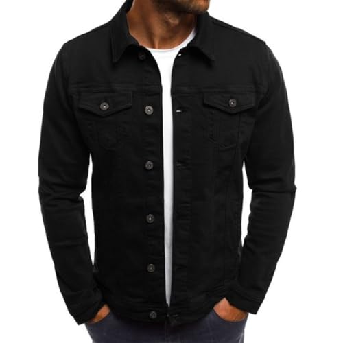 KSKAN Herren-Western-Jeansjacke Ungefüttert Klassisch Gewaschener Jeans-Mantel Im Vintage-Stil Sommer Leicht Lässig Denim-Trucker-Jacke Normale Passform Große Größe S-XXL Schwarz XL von KSKAN