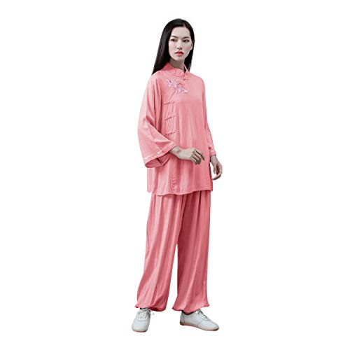 KSUA Damen Kung Fu Uniform Tai Chi Anzug Baumwolle Kampfsportanzug Zen Meditation (Rosa, EU S) von KSUA
