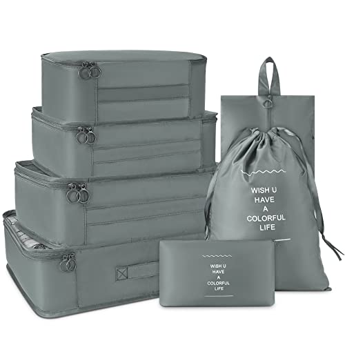 KTMOUW 7 Teilige Kleidertaschen Set Verpackungswürfel Multifunktionale Koffer Organizer Kofferorganizer Urlaub Reise Würfel Packing Cubes Grau von KTMOUW