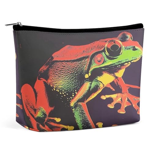 KTNML Tragbare Kosmetiktasche mit Reißverschluss, buntes Frosch-Motiv, leicht zu transportieren, Reise-Kosmetiktasche für Frauen, ein bunter Frosch, 17,3 x 15 cm, Ein bunter Frosch, 6.8*5.9 in von KTNML