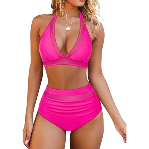 KUAIYIJU Damen-Bikini-Set mit hoher Taille, Leopardenmuster, zweiteiliger Badeanzug, V-Ausschnitt, Bademode von KUAIYIJU