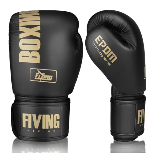 Boxhandschuhe für Damen und Herren, Boxing Training Gloves,geeignet für Boxen, Kickboxen, gemischte Kampfsportarten, Thai, MMA, Kampftraining (Schwarzes Gold, 12oz) von KUANG QUAN