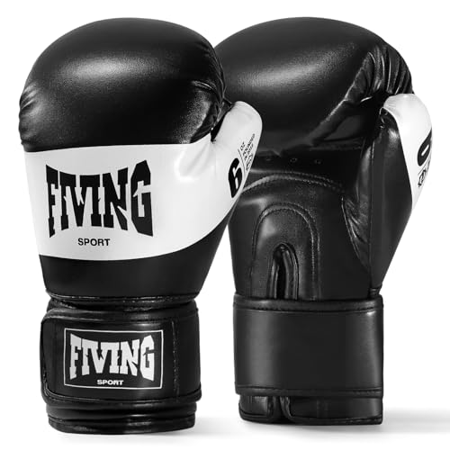 FIVING Kinder Boxhandschuhe, Jugendtrainingshandschuhe, Boxtaschen, Taekwondo, Muay Thai, Mixed Martial Arts (schwarz und weiß, 6oz) von KUANG QUAN