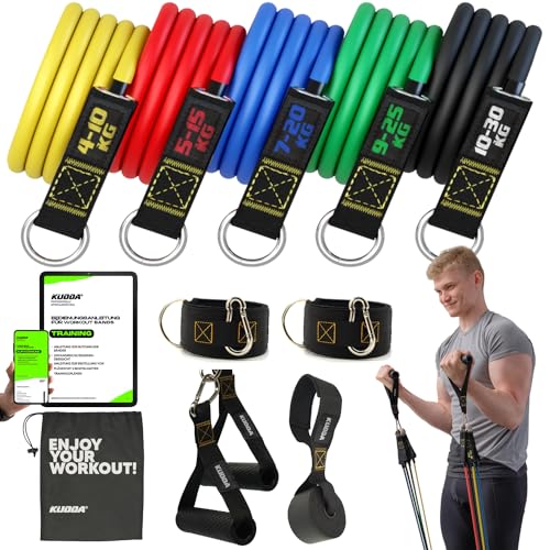 Fitnessbänder Set mit 5 Widerstandsbändern bis 100KG, Latex Trainingsbänder, Krafttraining und Pilates- Vielseitige Expander Bänder, Ideal für Training und Muskelaufbau, Resistance Bands HOHE QUALITÄT von KUDDA