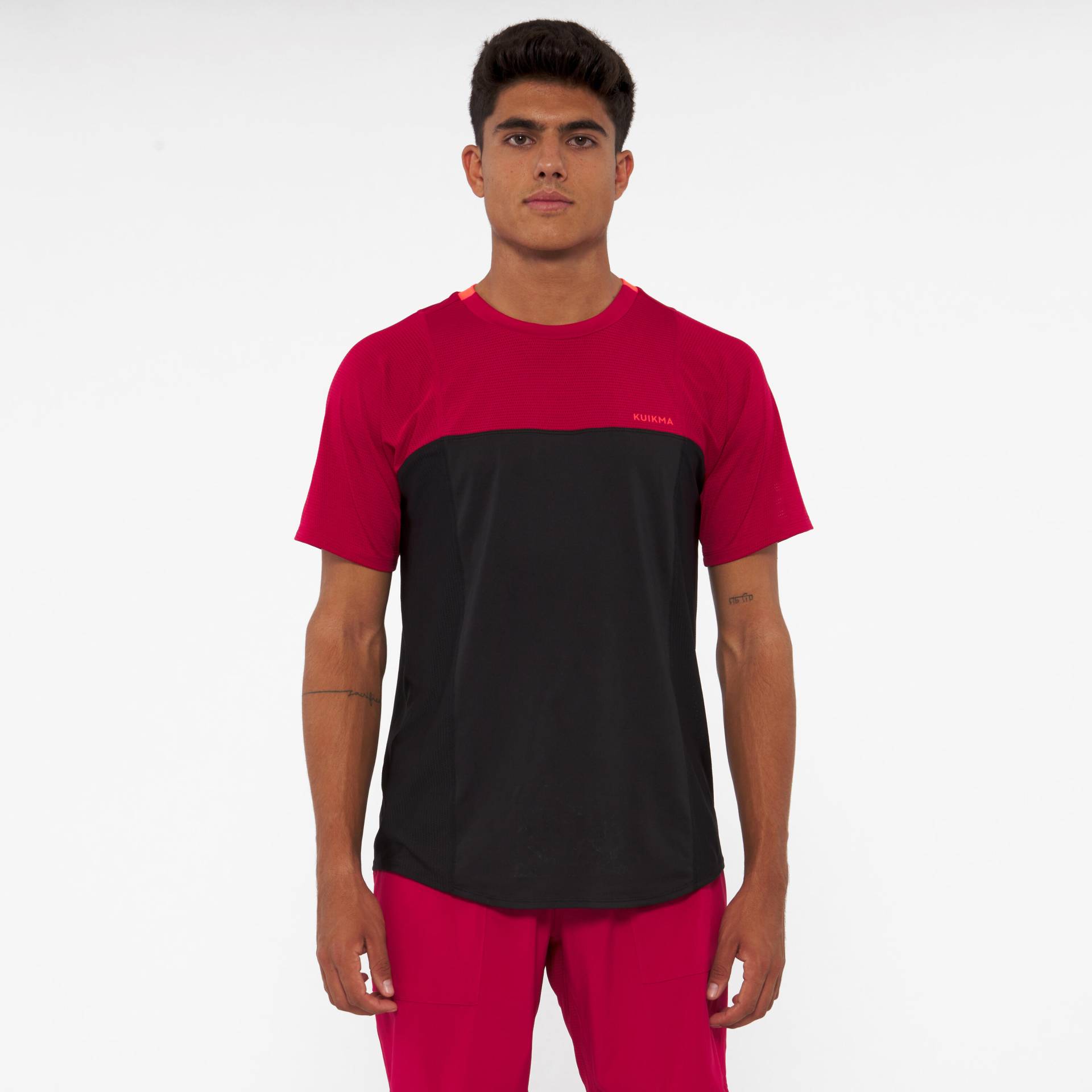 Herren Padel-T-Shirt kurzarm atmungsaktiv Kuikma - Dry schwarz/rot von KUIKMA