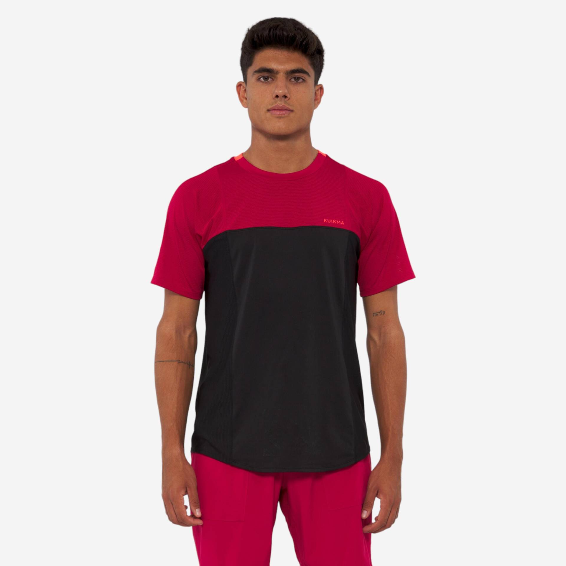 Herren Padel-T-Shirt kurzarm atmungsaktiv Kuikma - Dry schwarz/rot von KUIKMA