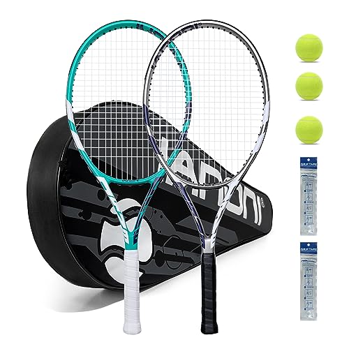 Tennisschläger für 2 Spieler, Freizeit für Anfänger, vorbespannt, 68,6 cm, leichtes Schläger-Set für Erwachsene, Grau und Grün von KUIWA