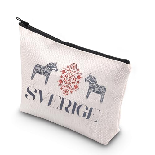 KUIYAI Kosmetiktasche mit schwedischem Dala-Pferd, Souvenir, schwedische Mutter, Geschenk, Reise-Make-up-Tasche, Geschenk für Schweden-Liebhaber, Sverige, modisch von KUIYAI