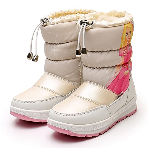 KUMADAI Kinder Winterstiefel mit Warmem Gefüttert Futter Schneestiefel Gummistiefel Mädchen Outdoor Wasserdicht rutschfest Warme Stiefel,Weiß,34 von KUMADAI