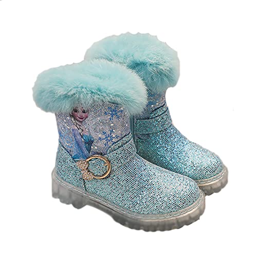 KUMADAI Kinder Winterstiefel mit Warmem Gefüttert Futter Schneestiefel Mädchen Prinzessin Schuhe Stiefel Gummistiefel Outdoor Schlupfstiefel Eiskönigin Kostüm Zubehör,Blau,27 von KUMADAI