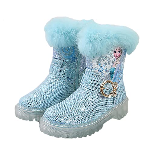 KUMADAI Schneestiefel Mädchen Prinzessin Schuhe ELSA Stiefel Kinder Winterstiefel mit Warmem Gefüttert Futter Gummistiefel Outdoor Schlupfstiefel Eiskönigin Kostüm Zubehör Karneval Party,Blau,27 von KUMADAI