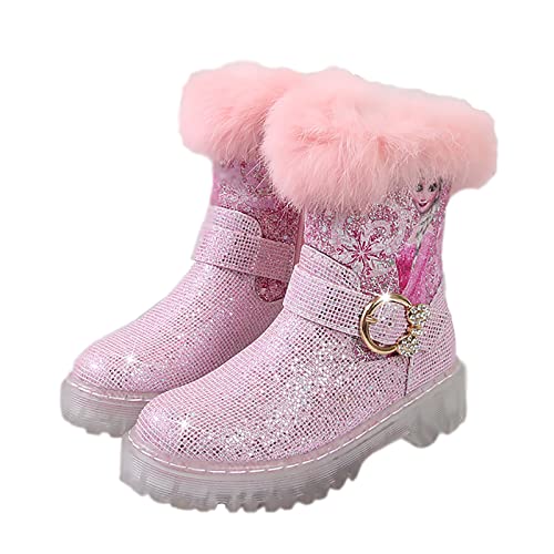 KUMADAI Schneestiefel Mädchen Prinzessin Schuhe ELSA Stiefel Kinder Winterstiefel mit Warmem Gefüttert Futter Gummistiefel Outdoor Schlupfstiefel Eiskönigin Kostüm Zubehör Karneval Party,Rosa,28 von KUMADAI