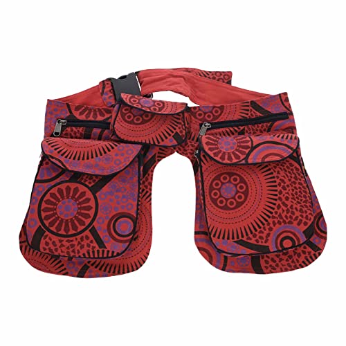 Doppel Bauchtasche Sidebag Gürteltasche Festivaltasche Hippie Goa Hüfttasche Hipbag, Farbe:Rot von KUNST UND MAGIE