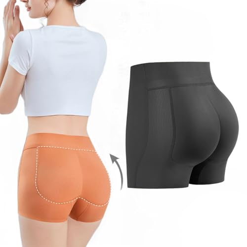 KURTIK Latex Falsches Gesäß Quadratischer Winkel Unterwäsche, Gepolsterte Hüfte Heben Shapewear, Latex Fake Butt Boxer Briefs (15mm-Schwarz,XL (55-60kg)) von KURTIK