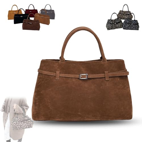 KURTIK Modavo Wildleder Tote Bag für Frauen, Leopard Tote Bag für Frauen, Womens Purse Slouchy Hobo Handbag Brown Retro Top Handle Bag (Braun,Einheitsgröße) von KURTIK