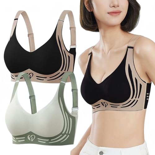 KURTIK Vianys BH, Super Gather BH Wireless Push-up BH, Lifting Anti-Sagging Wireless Adjustable Seamless Bra (2PCS-B,4XL (85-95kg)) von KURTIK