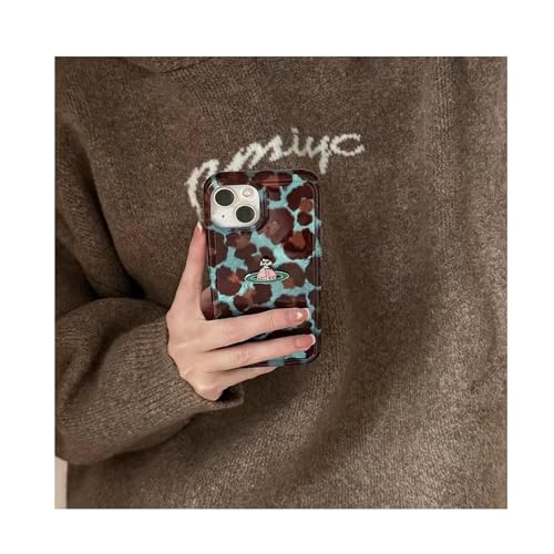 Schildkröte Shell Neue Telefon Fall kompatibel für iPhone 15 Retro braun Leopard Print Pelz Ball Armband Cool Girls Bernstein braun Telefon Abdeckung mit Riemen Armband Kette (Keine Kette,13) von KURTIK