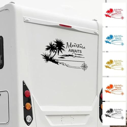 KUSQCRGA Wohnmobil-Streifen, Vinyl-Aufkleber, Grafiken „Adventure Awaits“, Dekorationsaufkleber, passend für Wohnmobil, Wohnwagen, Wohnmobil, Autozubehör von KUSQCRGA