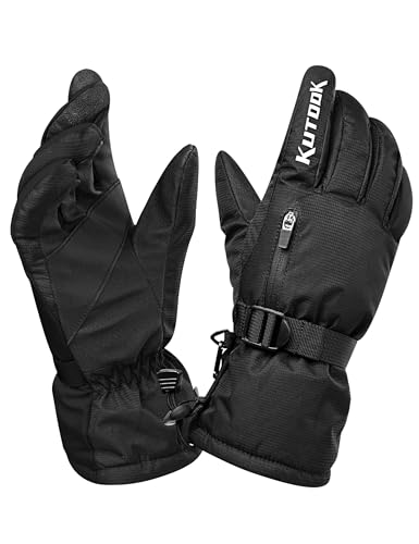 KUTOOK Skihandschuhe Herren Damen WinterHandschuhe Männer Snowboard Handschuhe Wasserdicht Winddicht PU Touchscreen Thermo Für Ski Snowboard Bergsteigen im Winter(Schwarz L) von KUTOOK