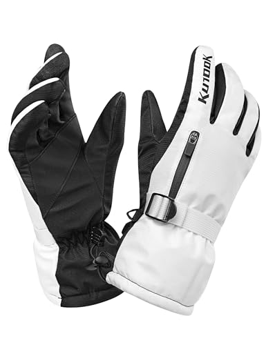 KUTOOK Skihandschuhe Herren Damen WinterHandschuhe Männer Snowboard Handschuhe Wasserdicht Winddicht PU Touchscreen Thermo Für Ski Snowboard Bergsteigen im Winter(weiß XL) von KUTOOK