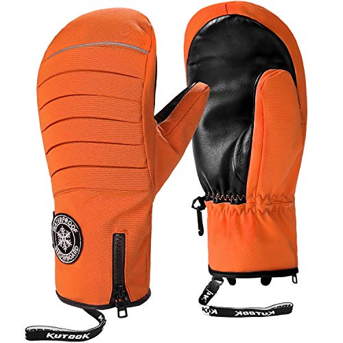 KUTOOK Skihandschuhe Snowboard Handschuhe Herren Damen Fäustlinge Wasserdicht Warm Winter Winddicht Winterhandschuhe für Ski Snowboard Outdoor Orange,L von KUTOOK