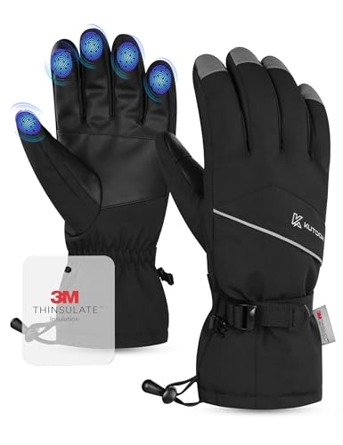 KUTOOK Skihandschuhe Winterhandschuhe Thermohandschuhe Damen Herren Winddicht Warm Thermo Winter Sport Gloves Wasserdicht rutschfest Touchscreen für Skifahren Snowboard Eislaufen Wandern Schwarz,S von KUTOOK