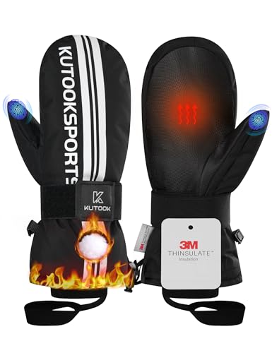 KUTOOK Winterhandschuhe Skihandschuhe Thermohandschuhe Damen Herren Wasserdicht Warm Thermo Winter Sport Gloves Wasserdicht Touchscreen für Skifahren Snowboard Eislaufen Wandern Schwarz,XL von KUTOOK