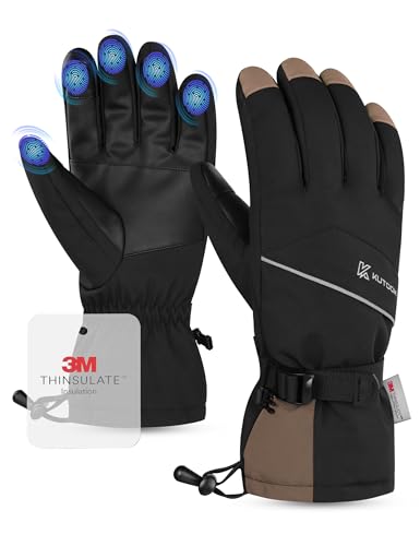 KUTOOK Winterhandschuhe Thermohandschuhe Skihandschuhe Herren Damen Winddicht Warm Thermo Winter Sport Gloves Wasserdicht rutschfest Touchscreen für Skifahren Snowboard Eislaufen Wandern Braun,L von KUTOOK