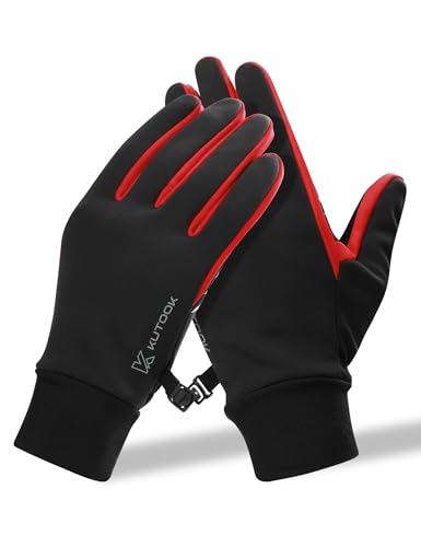 KUTOOK Winterhandschuhe für Damen und Herren, Fahrradhandschuhe, winddicht, Thermo-Fleece-Handschuhe zum Laufen, Fahren, Eislaufen, Wandern, Radfahren, Skifahren, Rot, Größe M von KUTOOK