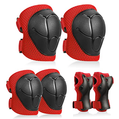 Knieschoner Kinder Schonerset Inliner Schützer 6 in 1 Profi Schutzausrüstung für 3-7 Jahre Kinder Ellenbogenschoner Handgelenkschoner Protektoren Verstellbar für Skateboard Roller Skaten Fahren (Rot) Knieschoner Kinder Schonerset Inliner Schützer 6 in 1 Profi Schutzausrüstung für 3-7 Jahre Kinder Ellenbogenschoner Handgelenkschoner Protektoren Verstellbar für Skateboard Roller Skaten Fahren (Rot) von KUYOU