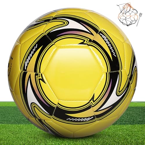 KWJEIULSOQ Fussbälle GrößE Offizieller 5 Fußball Professioneller Fussball Wettbewerb Draussen Fußbälle Sport Training Fusball Unisex Trainingsball Fussbal für Kinder Erwachsene (Verdicken Gelb, 5) von KWJEIULSOQ