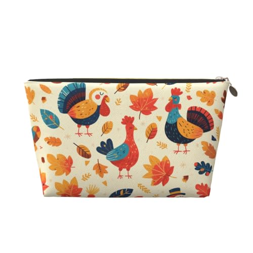 Ästhetische Schminktasche aus Leder, Reise-Schminktasche für Herbst, Thanksgiving, Trendige Kosmetiktaschen mit Reißverschluss von KWQDOZF