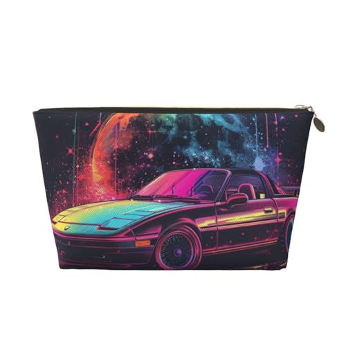 Glitz Car Make-up-Tasche für Damen, Bedruckt, große Kapazität, Reise-Make-up-Tasche aus Leder, wasserdicht, Kulturbeutel, Rasierbeutel von KWQDOZF