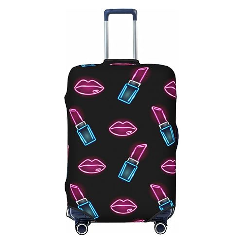 KWQDOZF Reisegepäckabdeckung aus Spandex, doppelseitig Bedruckt, Neon-Lippenstift und Lippen auf schwarzem Hintergrund, elastisch, waschbar, dehnbar, Kratzfest von KWQDOZF