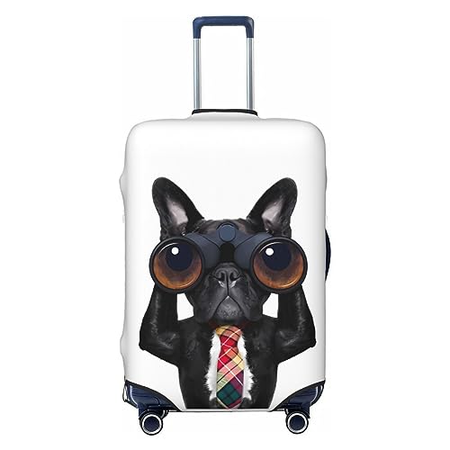 KWQDOZF Reisegepäckabdeckung aus Spandex, doppelseitig Bedruckt, französische Bulldogge mit Fernglas beobachtend, elastisch, waschbar, dehnbar, Kratzfest von KWQDOZF