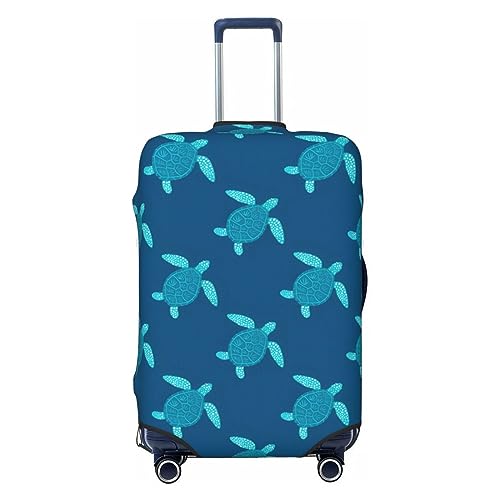 KWQDOZF Reisegepäckabdeckung aus Spandex, doppelseitig Bedruckt, mit blauen Meeresschildkröten und süßem Doodle-Stil, elastisch, waschbar, dehnbar, Kratzfest von KWQDOZF