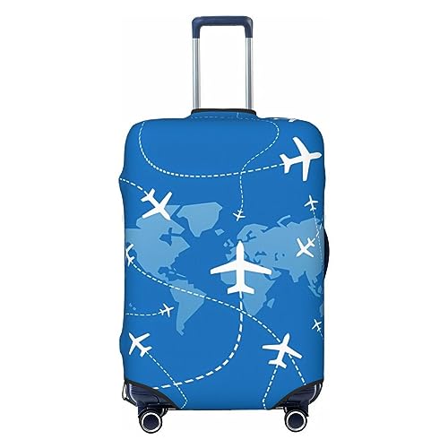 KWQDOZF Reisegepäckabdeckung aus Spandex, doppelseitig Bedruckt mit Flugzeugpfaden und Fluggesellschaften, elastisch, waschbar, dehnbar, Kratzfest von KWQDOZF
